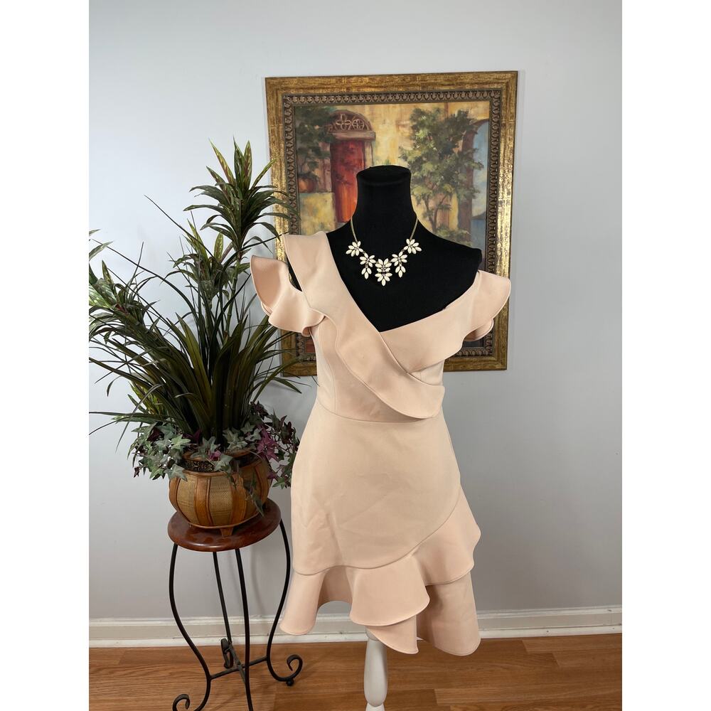 BCBGMAXAZRIA Dress Women's 4 Peach Fit&Flare Ruffles Sleeveless Minimalist Chic